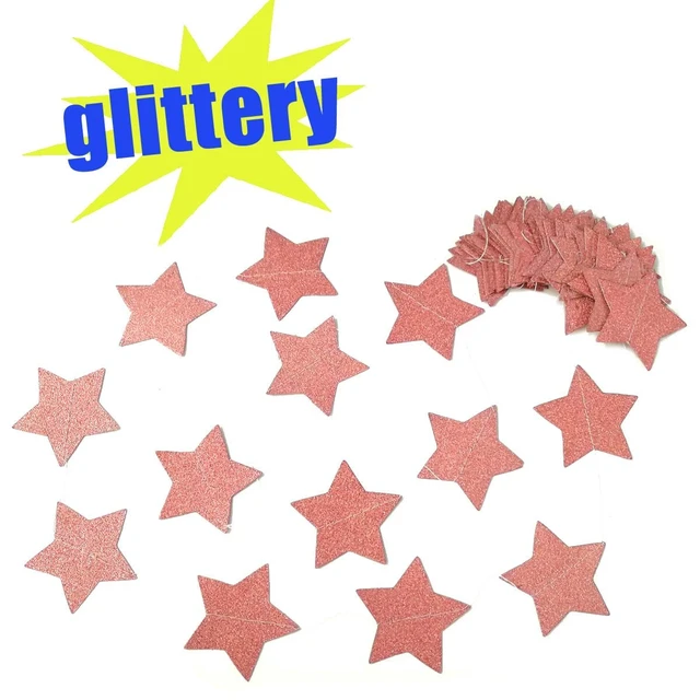 Alt view image 5 of 7 - 6 Pack Glitter Rose Gold Star Paper Garland Bridal Shower Wedding Bachelorette Party Birthday Party Bunting Banner Hanging Decorations Sparkling Daily Indoor or Outdoor Decorative Supplies (50 Feet)