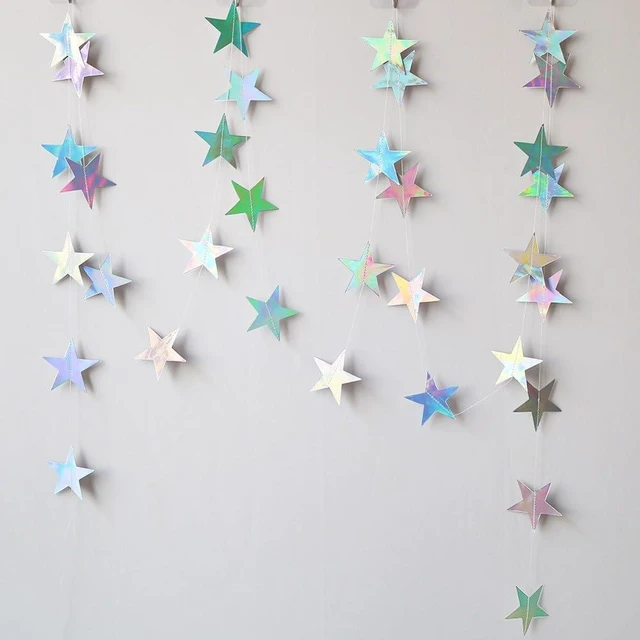 Main image of Iridescent Shining Star Hanging Garland Iridescent Hanging Sparkling Star Streamer Glitter Bunting Banner Twinkle Backdrop for Wedding Baby Shower Birthday Christmas Decorations 40 Feet