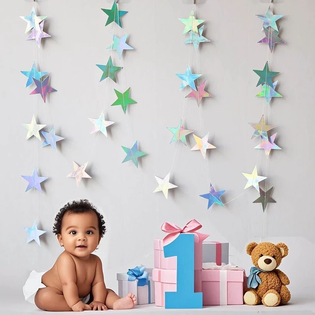 Alt view image 3 of 7 - Iridescent Shining Star Hanging Garland Iridescent Hanging Sparkling Star Streamer Glitter Bunting Banner Twinkle Backdrop for Wedding Baby Shower Birthday Christmas Decorations 40 Feet