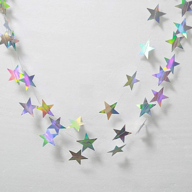 Alt view image 2 of 7 - Iridescent Shining Star Hanging Garland Iridescent Hanging Sparkling Star Streamer Glitter Bunting Banner Twinkle Backdrop for Wedding Baby Shower Birthday Christmas Decorations 40 Feet