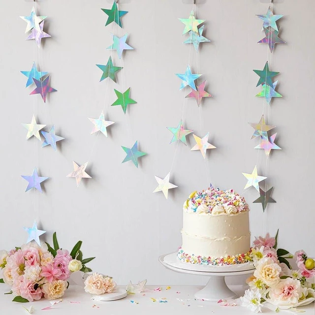 Alt view image 4 of 7 - Iridescent Shining Star Hanging Garland Iridescent Hanging Sparkling Star Streamer Glitter Bunting Banner Twinkle Backdrop for Wedding Baby Shower Birthday Christmas Decorations 40 Feet