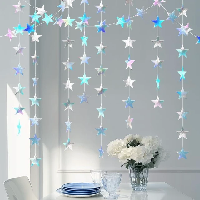 Alt view image 6 of 7 - Iridescent Shining Star Hanging Garland Iridescent Hanging Sparkling Star Streamer Glitter Bunting Banner Twinkle Backdrop for Wedding Baby Shower Birthday Christmas Decorations 40 Feet