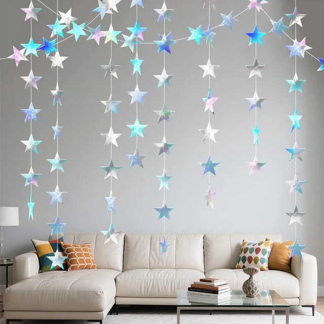 Alt view image 7 of 7 - Iridescent Shining Star Hanging Garland Iridescent Hanging Sparkling Star Streamer Glitter Bunting Banner Twinkle Backdrop for Wedding Baby Shower Birthday Christmas Decorations 40 Feet