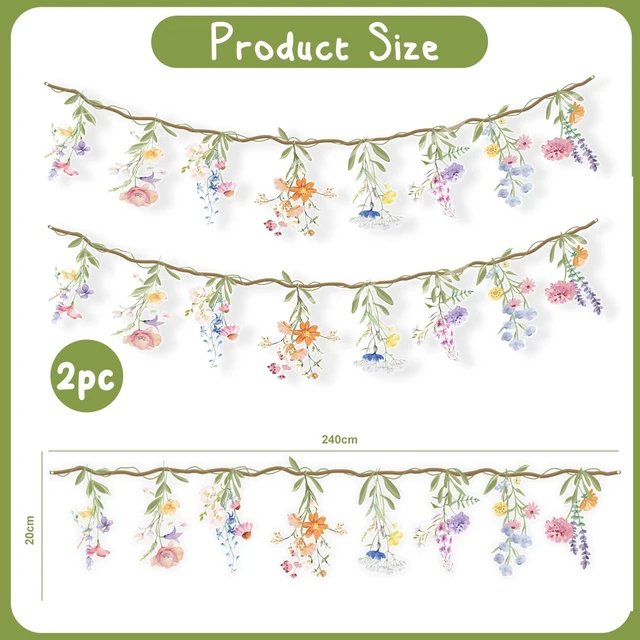 Alt view image 2 of 6 - 2 PCS Wildflower Garland Banner Floral Decoration | Enchanted Garden Theme, Bloom Baby Shower, Fairy Tale Tea Party, Woodland Cottagecore Wedding, Birthday, Bridal Shower