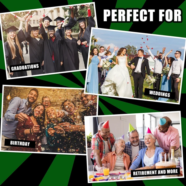 Alt view image 6 of 6 - Outus Congratulations Banner with Triangle Flag 12 Swirls,Black, Green | Pre-strung Glitter Sign, Gold Foil Swirls for Promotion Graduation Retirement Wedding Anniversary Party Celebration Decor