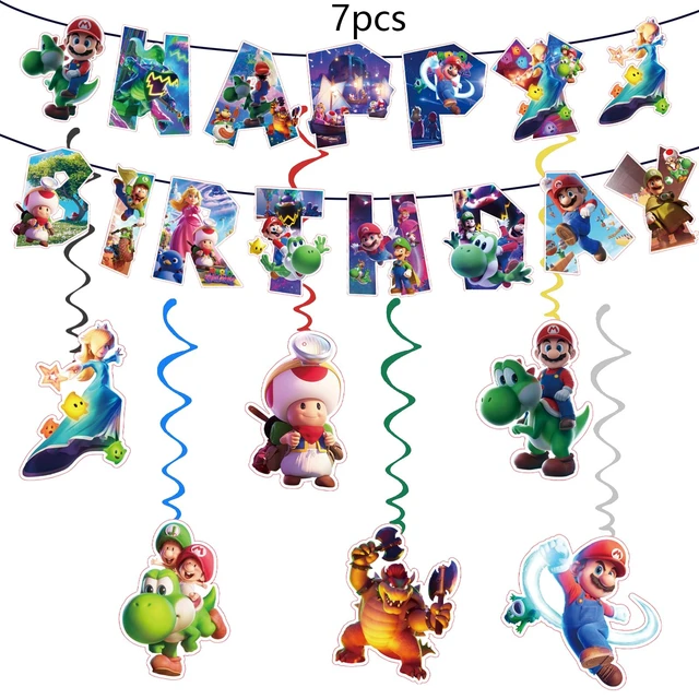 Alt view image 2 of 4 - For Latest Mario Happy Birthday Banner, Party Decoration With 6 Vortex Decorative Pendants