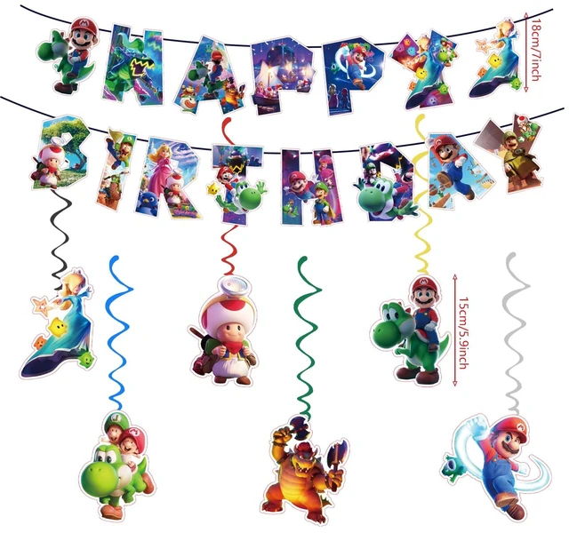 Main image of For Latest Mario Happy Birthday Banner, Party Decoration With 6 Vortex Decorative Pendants