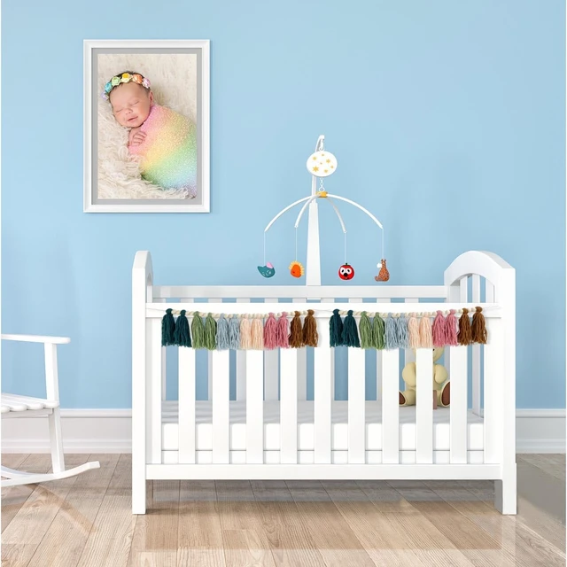 Alt view image 3 of 7 - Rainbow Boho Tassel Wall Hanging with Wood Beads - Colorful Pastel Tassel Garland for Kids Room, Classroom, Bedroom, Nursery Home Decoration