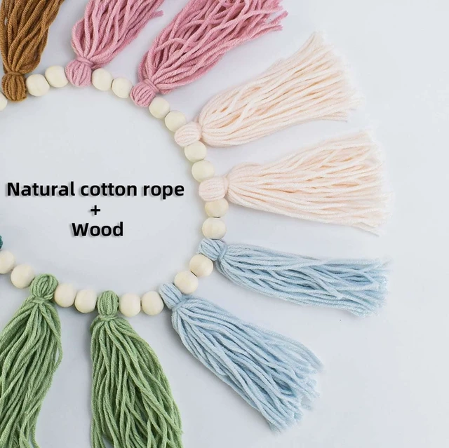Alt view image 4 of 7 - Rainbow Boho Tassel Wall Hanging with Wood Beads - Colorful Pastel Tassel Garland for Kids Room, Classroom, Bedroom, Nursery Home Decoration