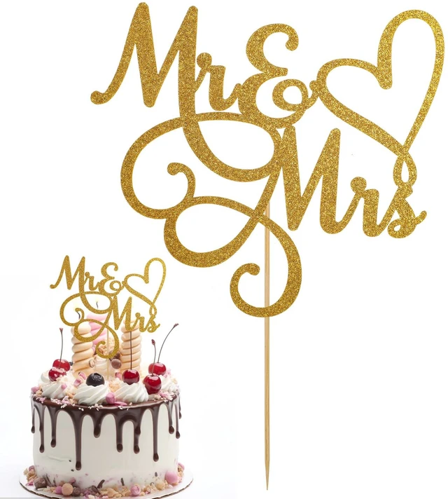 Main image of Mr & Mrs Cake Topper Bride and Groom Sign Toppers Gold Glitter Love Cake Decorations for Wedding Engaged Anniversary Letter Cupcake Topper Theme Party Supplies