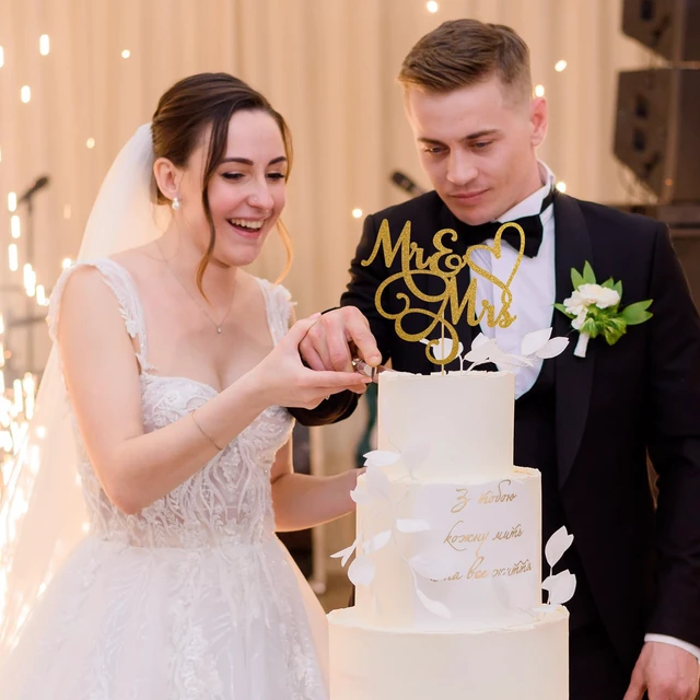 Alt view image 3 of 7 - Mr & Mrs Cake Topper Bride and Groom Sign Toppers Gold Glitter Love Cake Decorations for Wedding Engaged Anniversary Letter Cupcake Topper Theme Party Supplies