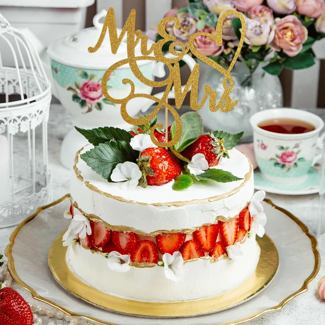 Alt view image 6 of 7 - Mr & Mrs Cake Topper Bride and Groom Sign Toppers Gold Glitter Love Cake Decorations for Wedding Engaged Anniversary Letter Cupcake Topper Theme Party Supplies