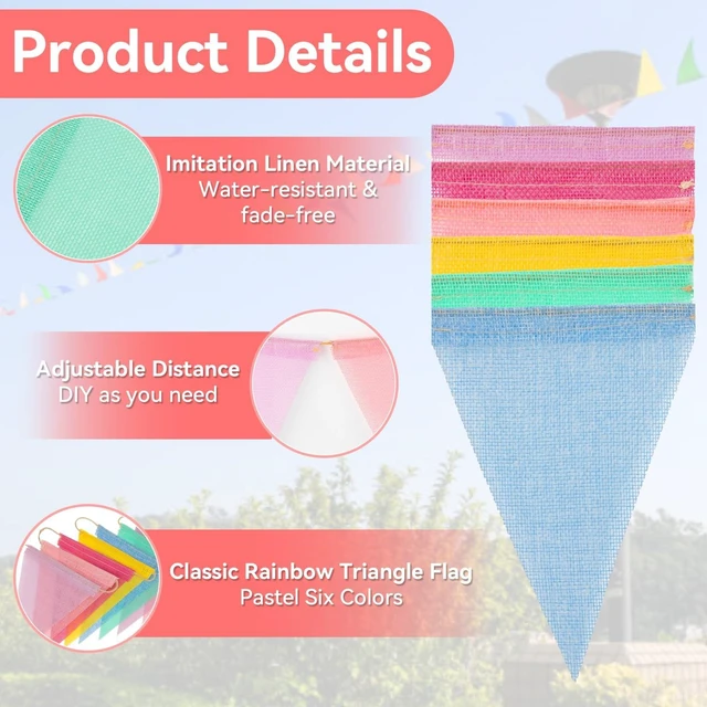 Alt view image 3 of 6 - 52.5 Ft Colorful Pennant Banner Flags - Multicolor Triangle Bunting | Triangle Flag Garland for Carnival Birthday Party, Opening Ceremony, Christmas Classroom Decor and Holiday Event Supplies