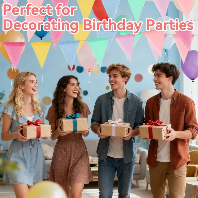 Alt view image 6 of 6 - 52.5 Ft Colorful Pennant Banner Flags - Multicolor Triangle Bunting | Triangle Flag Garland for Carnival Birthday Party, Opening Ceremony, Christmas Classroom Decor and Holiday Event Supplies