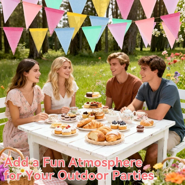 Alt view image 5 of 6 - 52.5 Ft Colorful Pennant Banner Flags - Multicolor Triangle Bunting | Triangle Flag Garland for Carnival Birthday Party, Opening Ceremony, Christmas Classroom Decor and Holiday Event Supplies