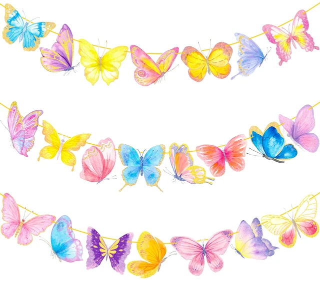 Main image of 2pcs Gold Glitter Butterfly Banner Decorations for Summer Theme Party, Baby Girl Birthday, Wedding Party Supplies
