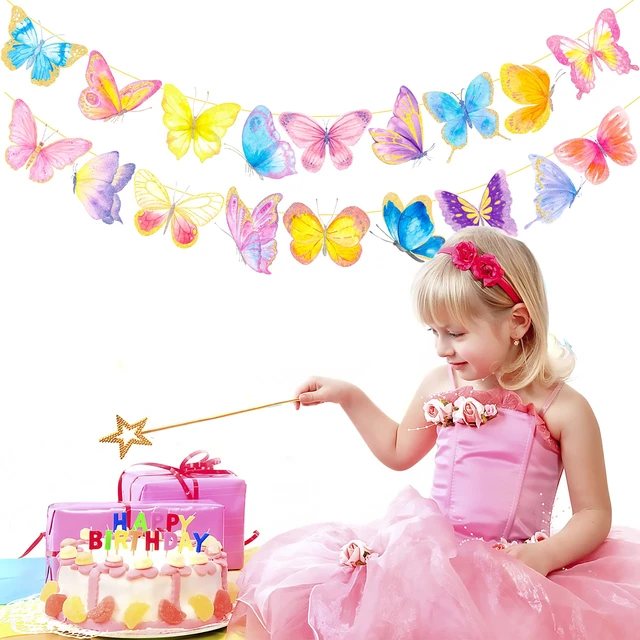 Alt view image 6 of 7 - 2pcs Gold Glitter Butterfly Banner Decorations for Summer Theme Party, Baby Girl Birthday, Wedding Party Supplies
