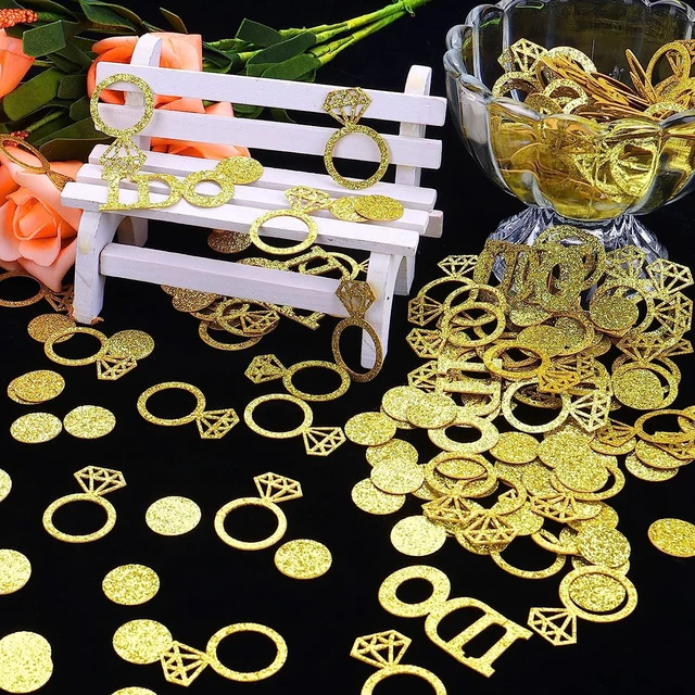 Alt view image 3 of 7 - Gold Wedding Confetti, 100 Pcs I DO Engagement | Bridal Shower Decorations, Bride to Be Confetti, Glittering Diamond Ring, Engagement Party Table Scatter
