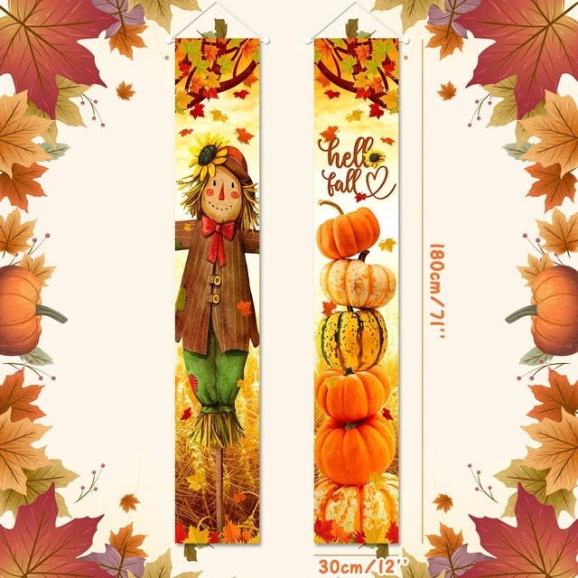 Alt view image 3 of 7 - Hello Fall Porch Decor Autumn Harvest Porch Banner Sign | Scarecrow Pumpkin Front Door Sign Hanging Welcome Banner for Indoor Outdoor Home Farmhouse Yard Harvest Party Decorations