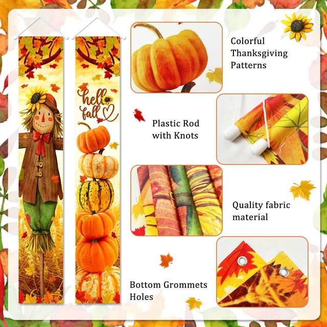 Alt view image 4 of 7 - Hello Fall Porch Decor Autumn Harvest Porch Banner Sign | Scarecrow Pumpkin Front Door Sign Hanging Welcome Banner for Indoor Outdoor Home Farmhouse Yard Harvest Party Decorations