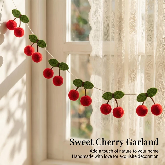 Alt view image 2 of 7 - Cherry Garland 21FT - 36 Pairs Fruit Hanging Party Decorations | Extra Long Cherry Banner for Birthday, Wall, Kitchen, Spring Summer Home Decor, Picnic, Fruit Theme Party and Dessert Table