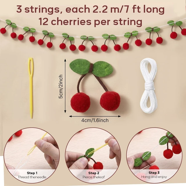 Alt view image 7 of 7 - Cherry Garland 21FT - 36 Pairs Fruit Hanging Party Decorations | Extra Long Cherry Banner for Birthday, Wall, Kitchen, Spring Summer Home Decor, Picnic, Fruit Theme Party and Dessert Table