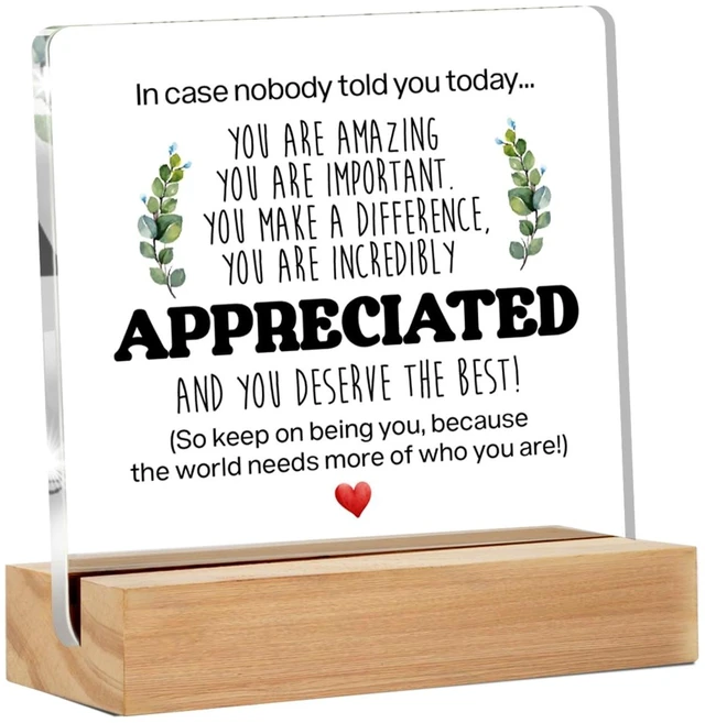 Main image of Inspirational Gift Ideas, Thank You Gifts for Women Men Friends | Appreciation Gifts for Coworkers, Motivational Quote Clear Desk Sign Decor, Home Office Desk Decor (4 x 4 Inches)