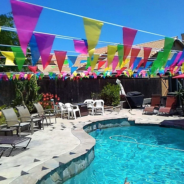 Alt view image 6 of 7 - 100 Feet Pennant Banner - 75 Multicolor Bunting Flags (7x11 Inches) - Birthday Party Grand Opening Christmas Decorations