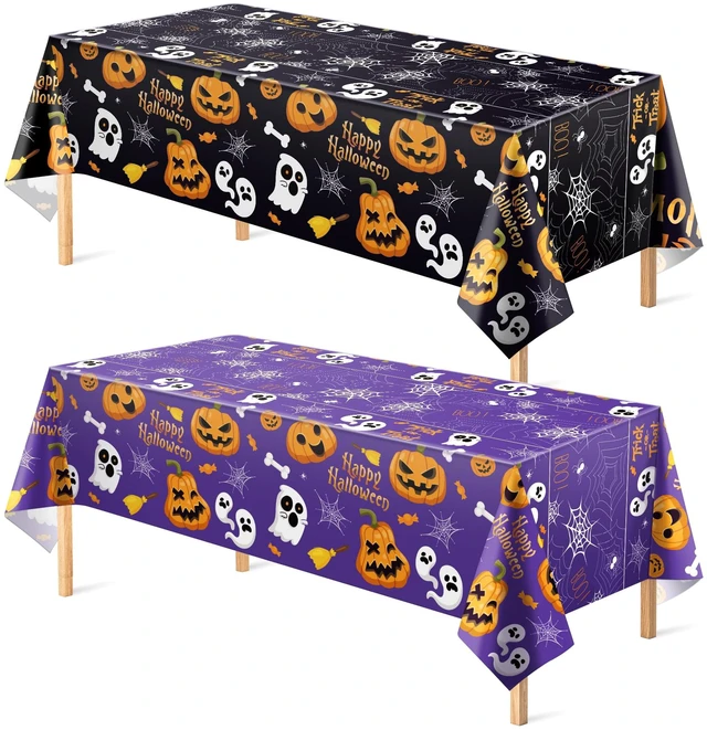 Main image of OHOME Halloween Decorations - Disposable Plastic Halloween Tablecloth | Halloween Party Decorations Favors Supplies for Table Decor Indoor Outdoor Backdrop Banner,2 Pack