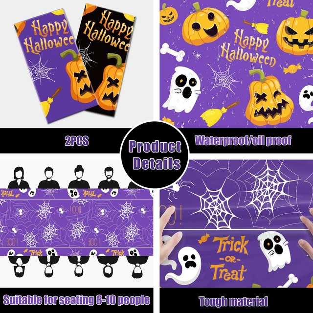 Alt view image 4 of 7 - OHOME Halloween Decorations - Disposable Plastic Halloween Tablecloth | Halloween Party Decorations Favors Supplies for Table Decor Indoor Outdoor Backdrop Banner,2 Pack