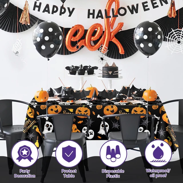 Alt view image 3 of 7 - OHOME Halloween Decorations - Disposable Plastic Halloween Tablecloth | Halloween Party Decorations Favors Supplies for Table Decor Indoor Outdoor Backdrop Banner,2 Pack