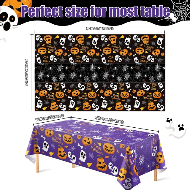 Alt view image 2 of 7 - OHOME Halloween Decorations - Disposable Plastic Halloween Tablecloth | Halloween Party Decorations Favors Supplies for Table Decor Indoor Outdoor Backdrop Banner,2 Pack