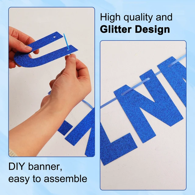 Alt view image 3 of 6 - Glitter Blue 116 PCS A-Z DIY Letter Custom Banner Party Decor | 111 Letters&Numbers,3 Rope,2 Threading Device,Personalized Party Banner Decorations,Birthday,Graduation,Wedding