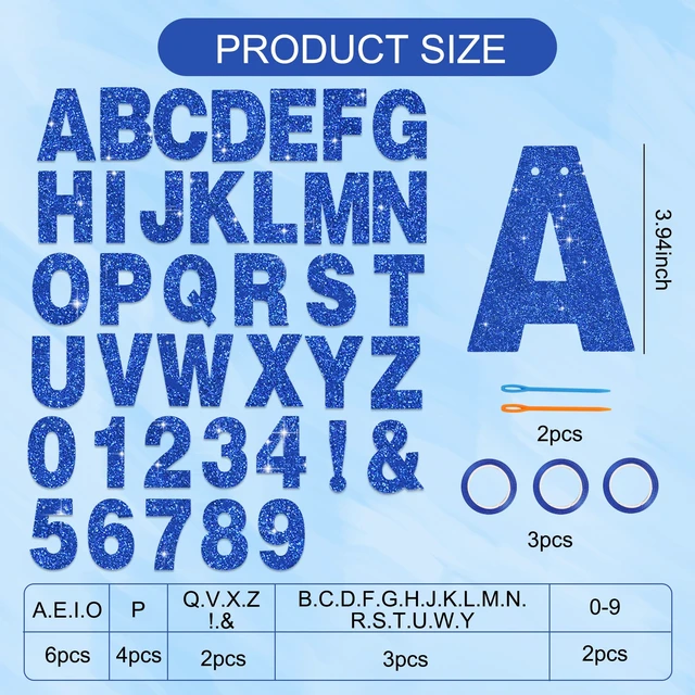 Alt view image 2 of 6 - Glitter Blue 116 PCS A-Z DIY Letter Custom Banner Party Decor | 111 Letters&Numbers,3 Rope,2 Threading Device,Personalized Party Banner Decorations,Birthday,Graduation,Wedding