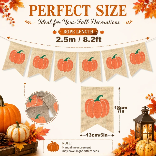 Alt view image 2 of 6 - Pumpkin Banner Happy Fall Garland Thanksgiving Day Decorations | Burlap Fall Banner, Fall Baby Shower Decorations, Pumpkin Decorations for Home Fireplace, Fall Garland Harvest Bunting