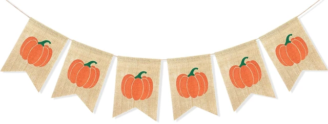 Main image of Pumpkin Banner Happy Fall Garland Thanksgiving Day Decorations | Burlap Fall Banner, Fall Baby Shower Decorations, Pumpkin Decorations for Home Fireplace, Fall Garland Harvest Bunting