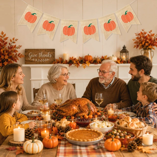 Alt view image 4 of 6 - Pumpkin Banner Happy Fall Garland Thanksgiving Day Decorations | Burlap Fall Banner, Fall Baby Shower Decorations, Pumpkin Decorations for Home Fireplace, Fall Garland Harvest Bunting