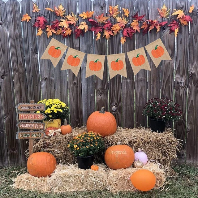 Alt view image 6 of 6 - Pumpkin Banner Happy Fall Garland Thanksgiving Day Decorations | Burlap Fall Banner, Fall Baby Shower Decorations, Pumpkin Decorations for Home Fireplace, Fall Garland Harvest Bunting