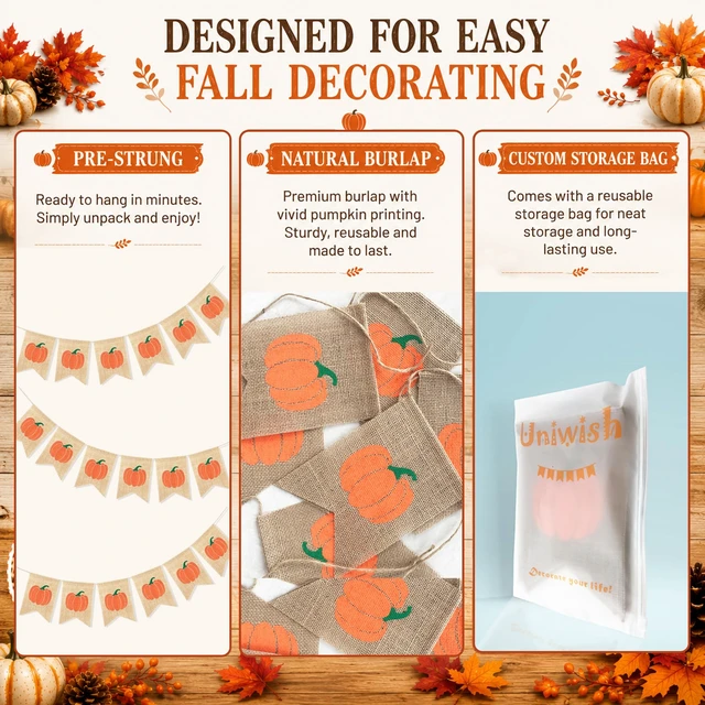 Alt view image 3 of 6 - Pumpkin Banner Happy Fall Garland Thanksgiving Day Decorations | Burlap Fall Banner, Fall Baby Shower Decorations, Pumpkin Decorations for Home Fireplace, Fall Garland Harvest Bunting