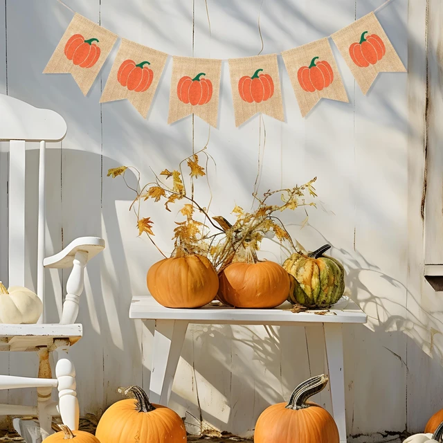 Alt view image 5 of 6 - Pumpkin Banner Happy Fall Garland Thanksgiving Day Decorations | Burlap Fall Banner, Fall Baby Shower Decorations, Pumpkin Decorations for Home Fireplace, Fall Garland Harvest Bunting
