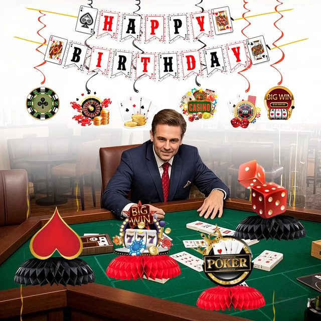 Alt view image 4 of 7 - Casino Poker Theme Party Decorations, Birthday Banner Hanging Swirl and Casino dining table honeycomb center decorationfor Poker Parties Decor Game Night Las Vegas Themed Party Supplies