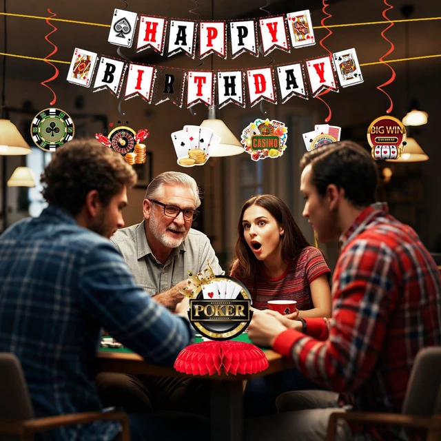 Alt view image 7 of 7 - Casino Poker Theme Party Decorations, Birthday Banner Hanging Swirl and Casino dining table honeycomb center decorationfor Poker Parties Decor Game Night Las Vegas Themed Party Supplies