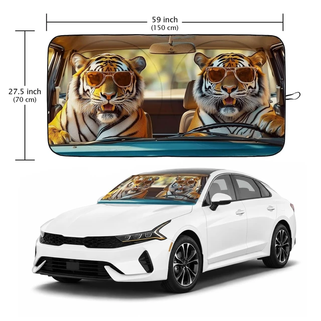 Alt view image 2 of 7 - Tiger Car Windshield Sun Shade Foldable Sunshade Front Window Cover Sun Visor Protector Accessories (59x27.5 inches)