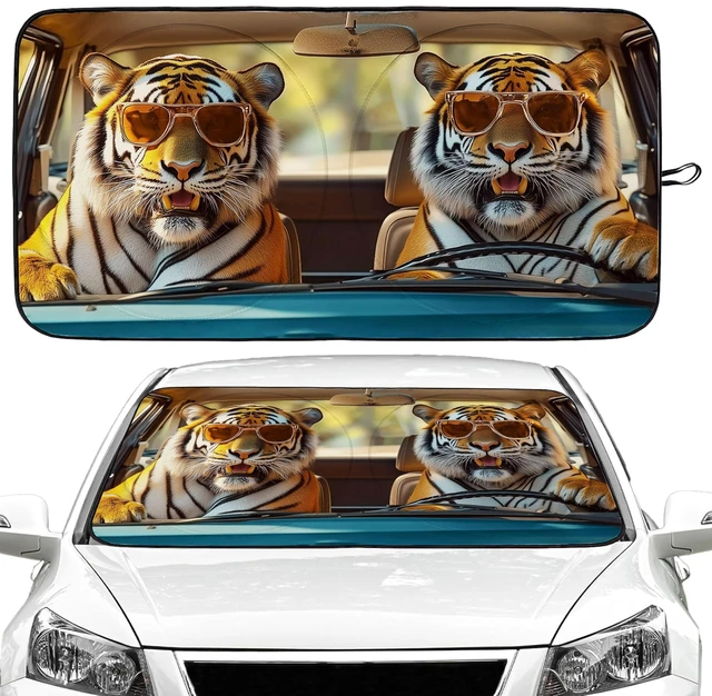 Main image of Tiger Car Windshield Sun Shade Foldable Sunshade Front Window Cover Sun Visor Protector Accessories (59x27.5 inches)