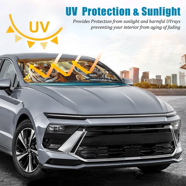 Alt view image 5 of 7 - Tiger Car Windshield Sun Shade Foldable Sunshade Front Window Cover Sun Visor Protector Accessories (59x27.5 inches)