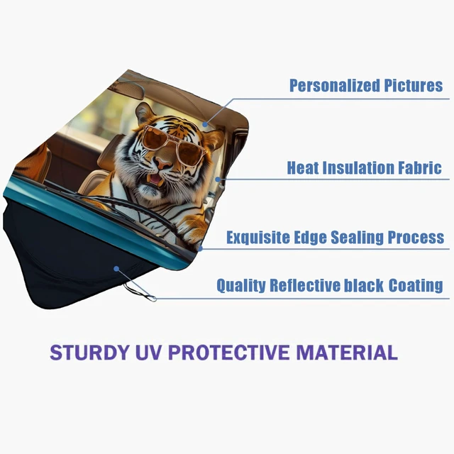 Alt view image 6 of 7 - Tiger Car Windshield Sun Shade Foldable Sunshade Front Window Cover Sun Visor Protector Accessories (59x27.5 inches)