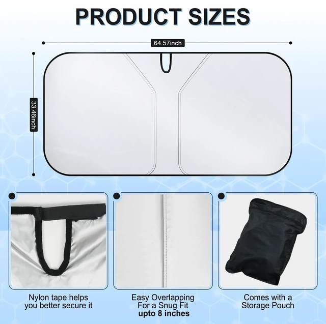 Alt view image 2 of 6 - Universal 300T Car Windshield Sun Shade, Foldable Reflective for Windshield & Window Shades with Overlapping Design, Car Interior Accessories (64.5" L x 33" W)
