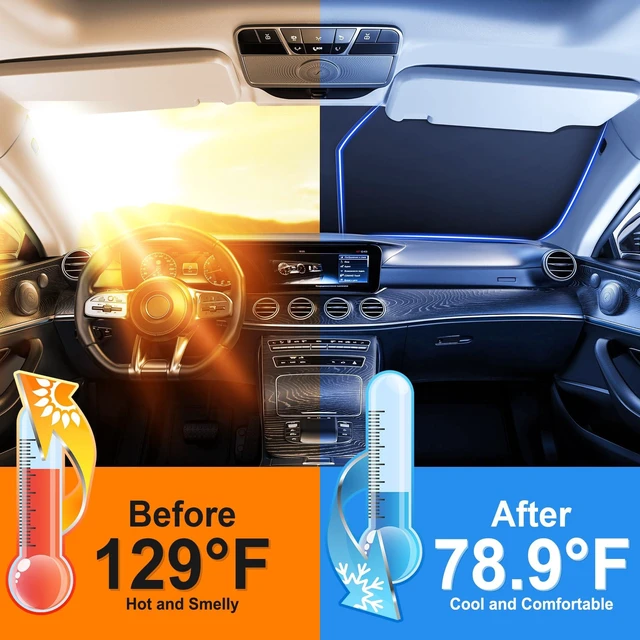 Alt view image 3 of 6 - Universal 300T Car Windshield Sun Shade, Foldable Reflective for Windshield & Window Shades with Overlapping Design, Car Interior Accessories (64.5" L x 33" W)