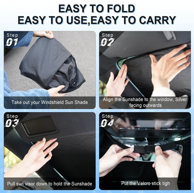 Alt view image 4 of 6 - Universal 300T Car Windshield Sun Shade, Foldable Reflective for Windshield & Window Shades with Overlapping Design, Car Interior Accessories (64.5" L x 33" W)