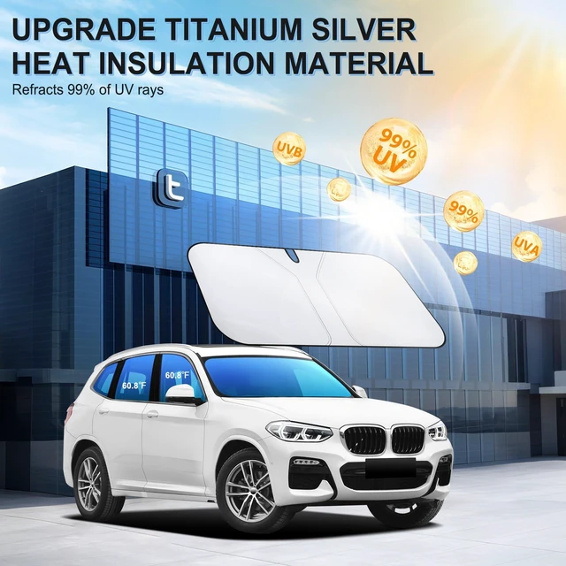 Alt view image 5 of 6 - Universal 300T Car Windshield Sun Shade, Foldable Reflective for Windshield & Window Shades with Overlapping Design, Car Interior Accessories (64.5" L x 33" W)